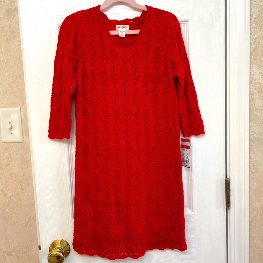 NWT Beautiful Girl’s 7/8 Red Crochet Dress
